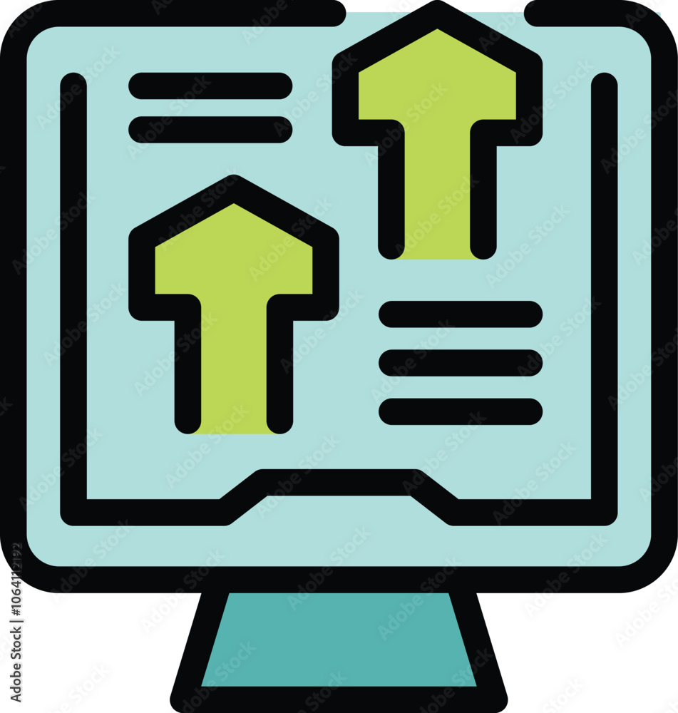 Poster computer screen displaying growing up arrows, representing a concept of analytics and data analysis