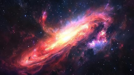 A vibrant, swirling nebula with bright colors and intricate details against a backdrop of twinkling stars.