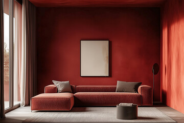 Fototapeta premium Elegant and Natural Modern Living Room: Luxurious Interior Photography Showcasing Contemporary Design with Organic Accents