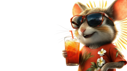 Fun Mouse Enjoying a Tropical Drink in a Hawaiian Shirt Generative AI