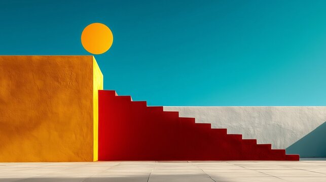 Colori accesi e geometrie decise caratterizzano questa immagine con archi colorati su uno sfondo giallo e bianco, catturando il passaggio di una figura solitaria. Le tonalit&agrave; vibranti dei portoni enfa