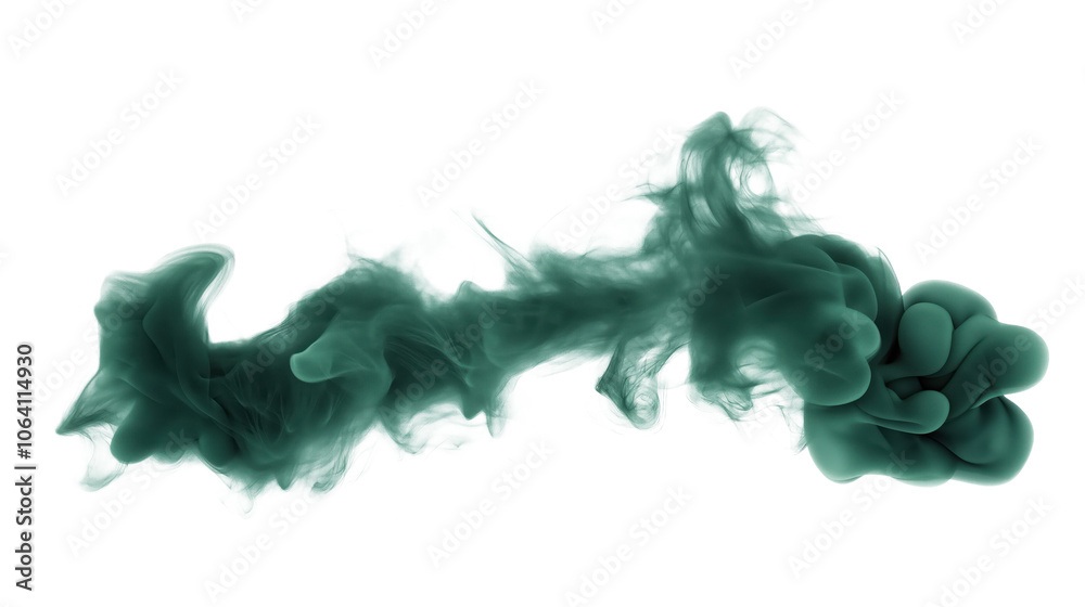 Poster vibrant green smoke stream in motion, curving and twisting. dark green smoke occupies majority of fr