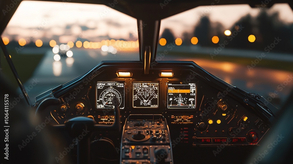 Poster explore the intricacies of an aircraft cockpit from an external perspective capturing the blend of t