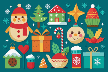 Merry Christmas Realistic Element Set White Background.