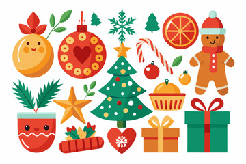 Merry Christmas Realistic Element Set White Background.
