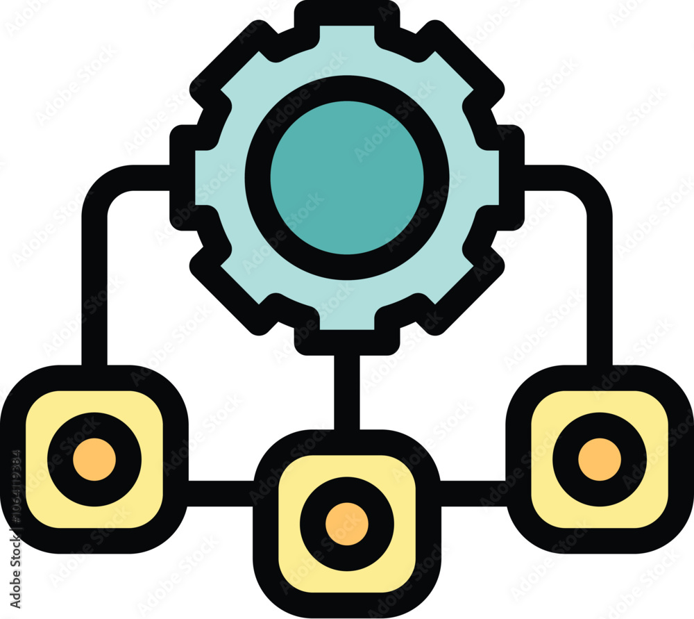 Poster gear connecting data blocks is representing the concept of business process automation