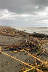 Beach after hurricane Dana, Torremolinos, Andalusia, Spain