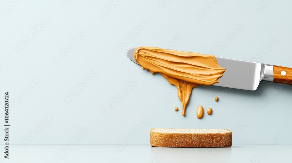 Wall mural a knife dripping with peanut butter, below the knife is a piece of bread