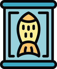 This vector icon of a tin can containing a fish is perfect for illustrating canned food, seafood, and more