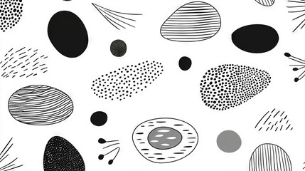   A series of alternating black and white dots on a white background, surrounding a black and white design in the center