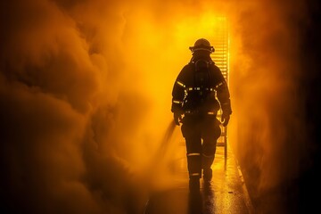 Person's silhouette rushing out of fire escape in building corridor