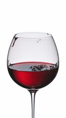 Glass of red Malbec wine partially filled, on white background
