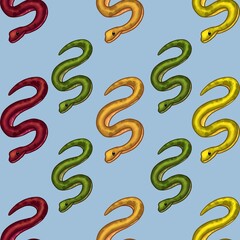 Four Snakes with Blue Background Seamless Pattern Design