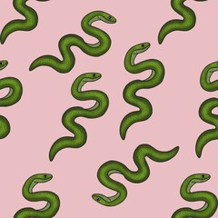 Snakes Seamless Pattern Design with Pink Background