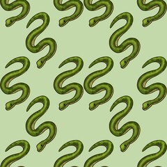 Snakes with Green Background Seamless Pattern Design