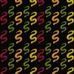 Small Four Snakes with Black Background Seamless Pattern Design