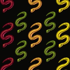 Four Snakes with Black Background Seamless Pattern Design