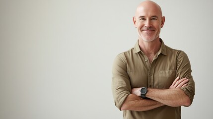 Confident bald man smiling at camera