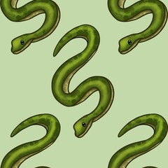Snakes Pattern with Green Background Seamless Pattern Design