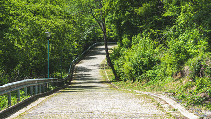 Fototapeta premium A road leading through landscapes and sceneries of country Georgia