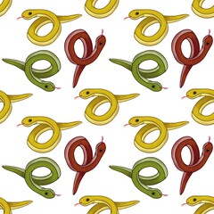Red, Yellow, and Green Snakes Seamless Pattern Design
