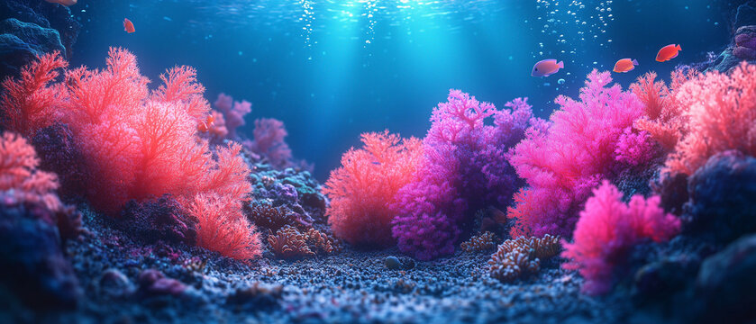 Illustration vectorielle de coraux color&eacute;s et lumineux dans un paysage marin
