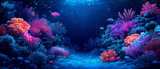 Naklejka premium Illustration vectorielle de coraux colorés et lumineux dans un paysage marin