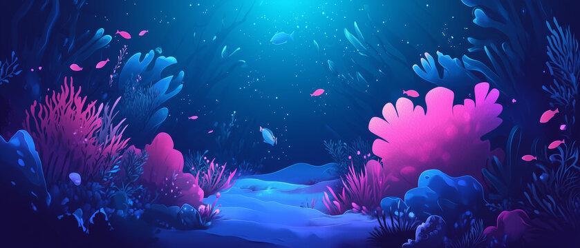 Illustration vectorielle de coraux color&eacute;s et lumineux dans un paysage marin