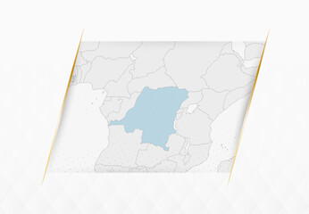 DR Congo Map in Blue with Gold Framed Accents. Modern Vector Map of DR Congo.