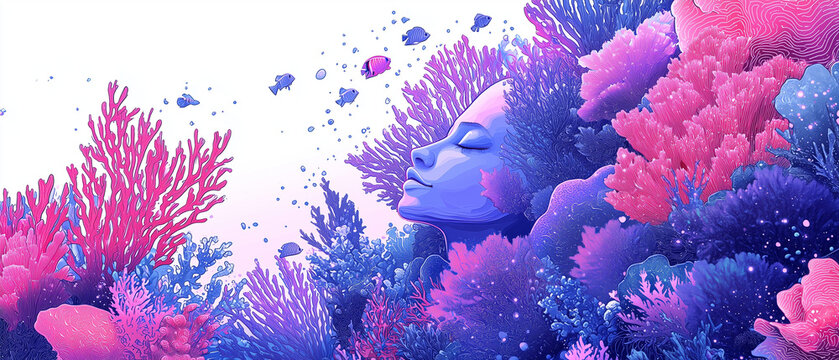 Illustration vectorielle de coraux color&eacute;s et lumineux dans un paysage marin