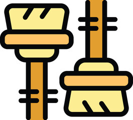 Simple icon of a scrub brush and a broom, perfect for representing housekeeping and cleaning tasks