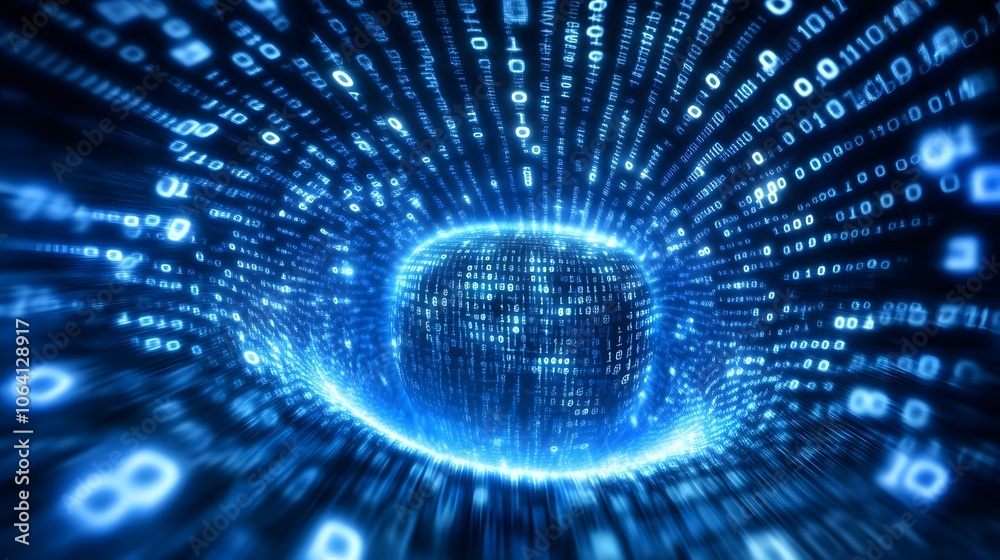 Poster abstract blue digital sphere with binary code