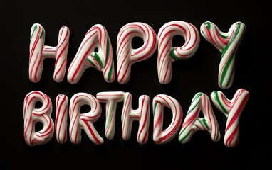 HAPPY BIRTHDAY Candy Cane Letters "HAPPY BIRTHDAY" in letters styled like candy canes for a holiday birthday theme. 