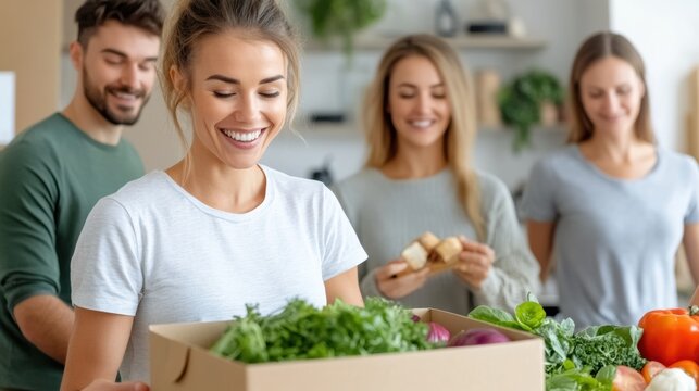 Group of friends enjoying a healthy cooking session with fresh vegetables, AI - Powered by Adobe