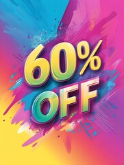 Multicolor '60% OFF' Promotional Sign on a Multicolor Background
