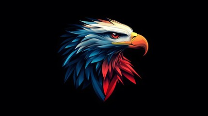 Fototapeta premium Abstract vector graphic of an eagle head with a red, white, and blue color scheme on a dark background