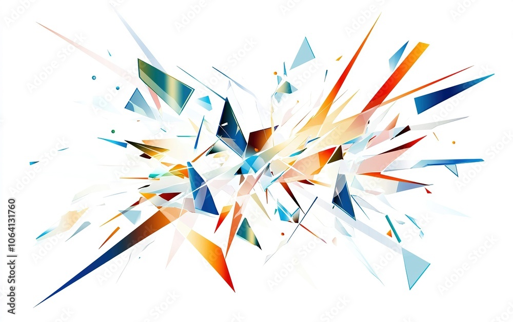 Poster abstract explosion of colors with sharp angles and dynamic shapes in a bright setting