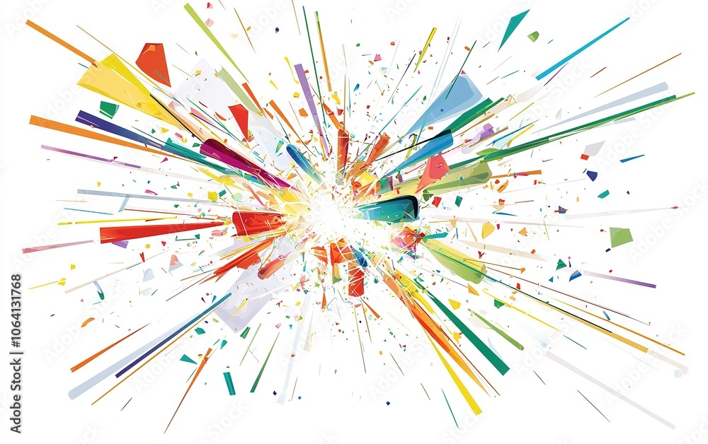 Poster colorful abstract explosion with bright shards and rays emanating from the center in dynamic design 