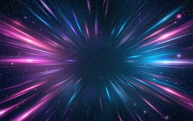 Vibrant cosmic burst of light with pink and blue streaks against a starry background in a digital space setting