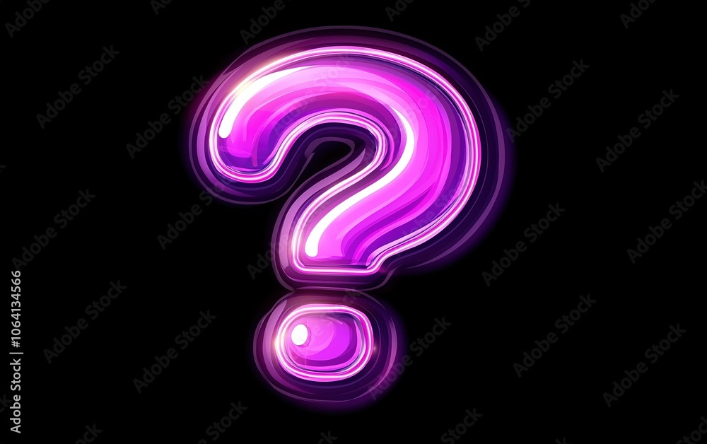Poster glowing pink question mark shaped object illuminated against a dark background, creating an intrigui