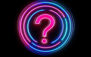 Naklejka premium Bright neon question mark in a circular design illuminated against a dark background