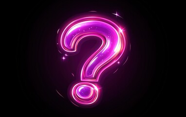 Naklejka premium Bright neon pink question mark glowing against a dark background creating an intriguing and mysterious visual effect at night