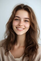 Naklejka premium Portrait of natural beautiful smiling young woman white background