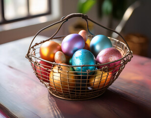 Chocolate Easter eggs wrapped in foil and displayed in a bowl