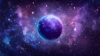 Obraz premium Cosmic dreamscape features a luminous purple orb amidst a dark, star-studded background, adorned with twinkling sparkles, evoking a sense of mystical wonder. Mystical. Illustration