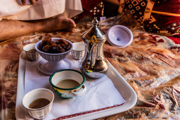 Traditional breakfast in a cafe in Sakaka, Saudi Arabia