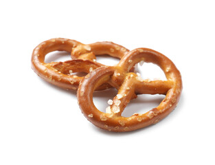 Two delicious pretzel crackers isolated on white