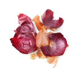 Onion peels isolated on white, top view