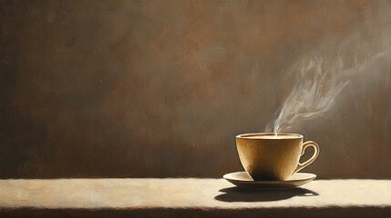  Cup of coffee on ledge with steam