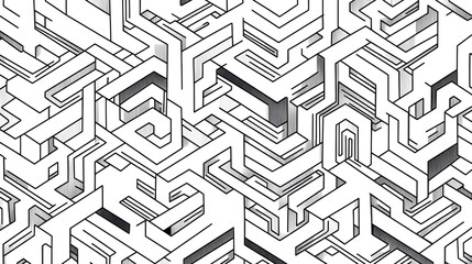 Fototapeta premium A black and white coloring page of complex, repeating geometric shapes that create a maze-like effect, bold outline, isolated on white background. 
